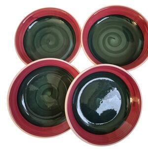 Vintage Himark Green w Red Stripe 8.5 Pasta Bowls Italy  Brand New Set Of 4